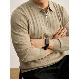 毛衣竖纹肌理半拉链翻领针织POLO衫 LUUD 都市通勤极简风纯色长袖