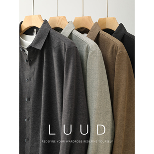 柔软磨毛呢料保暖衬衣外套潮 衬衫 LUUD 素男极简风肌理感翻领长袖