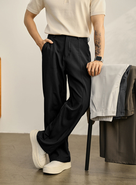 LUUD 垂坠线条感休闲男士小西裤经典直筒阔腿裤半松紧腰免烫长裤