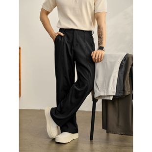 垂坠线条感休闲男士 半松紧腰免烫长裤 小西裤 直筒阔腿裤 经典 LUUD