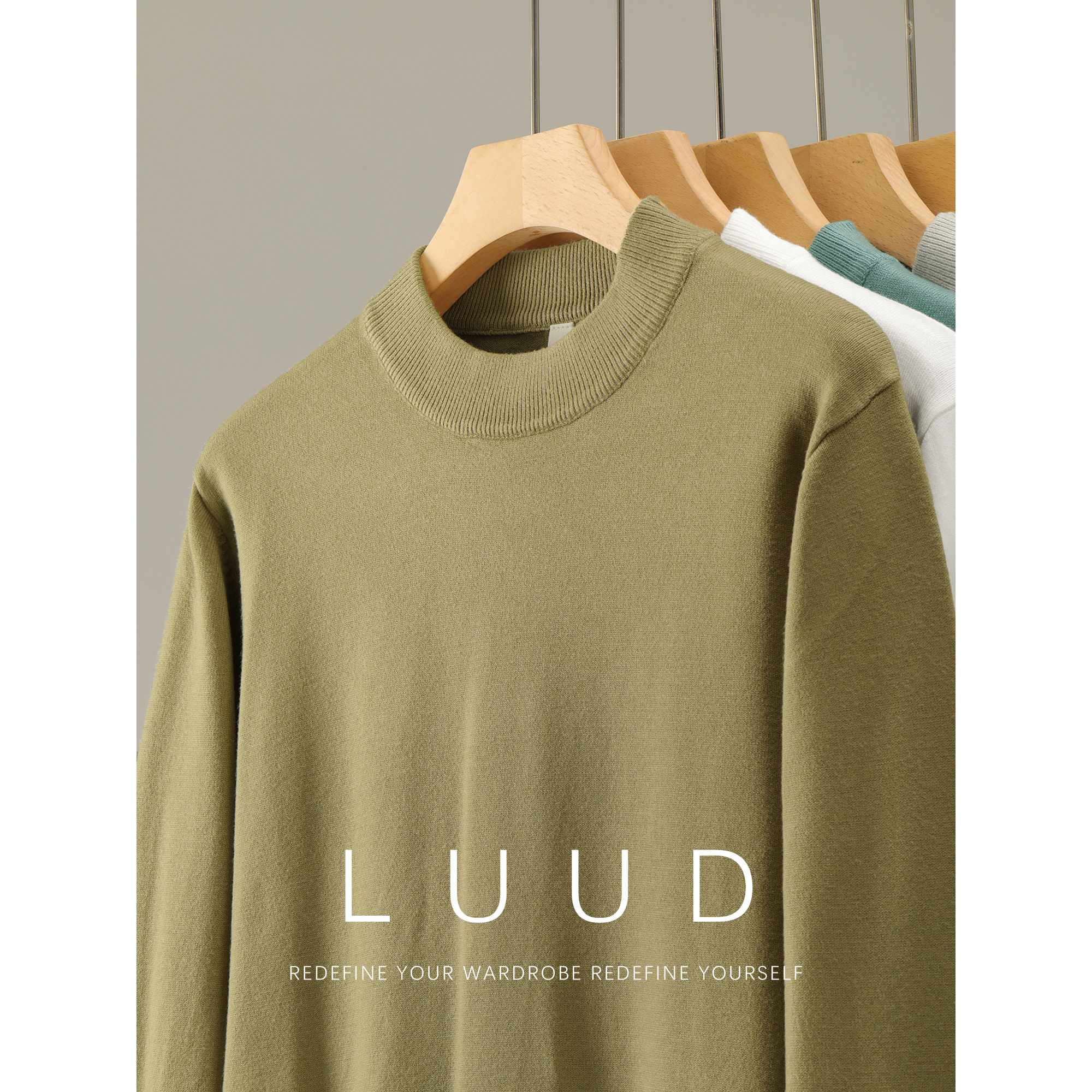 LUUD 高品质莫代尔半高领内搭毛衣男士亲肤修身套头针织打底衫冬