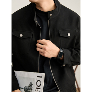 LUUD 奢华贵气双拉链毛呢外套 羊毛天丝混纺多口袋立领夹克男冬季