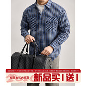 男 100纯棉撞色格子衬衣外套老钱纽扣双贴袋翻领衬衫 LUUD 潮流美式