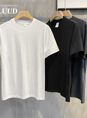 LUUD 夏天纯色纯棉打底T恤衫白色男女圆领半袖修身休闲短袖上衣潮