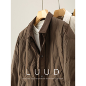 LUUD 轻薄90鸭绒菱形拼接灯芯绒翻领羽绒服男冬保暖防风纯色外套