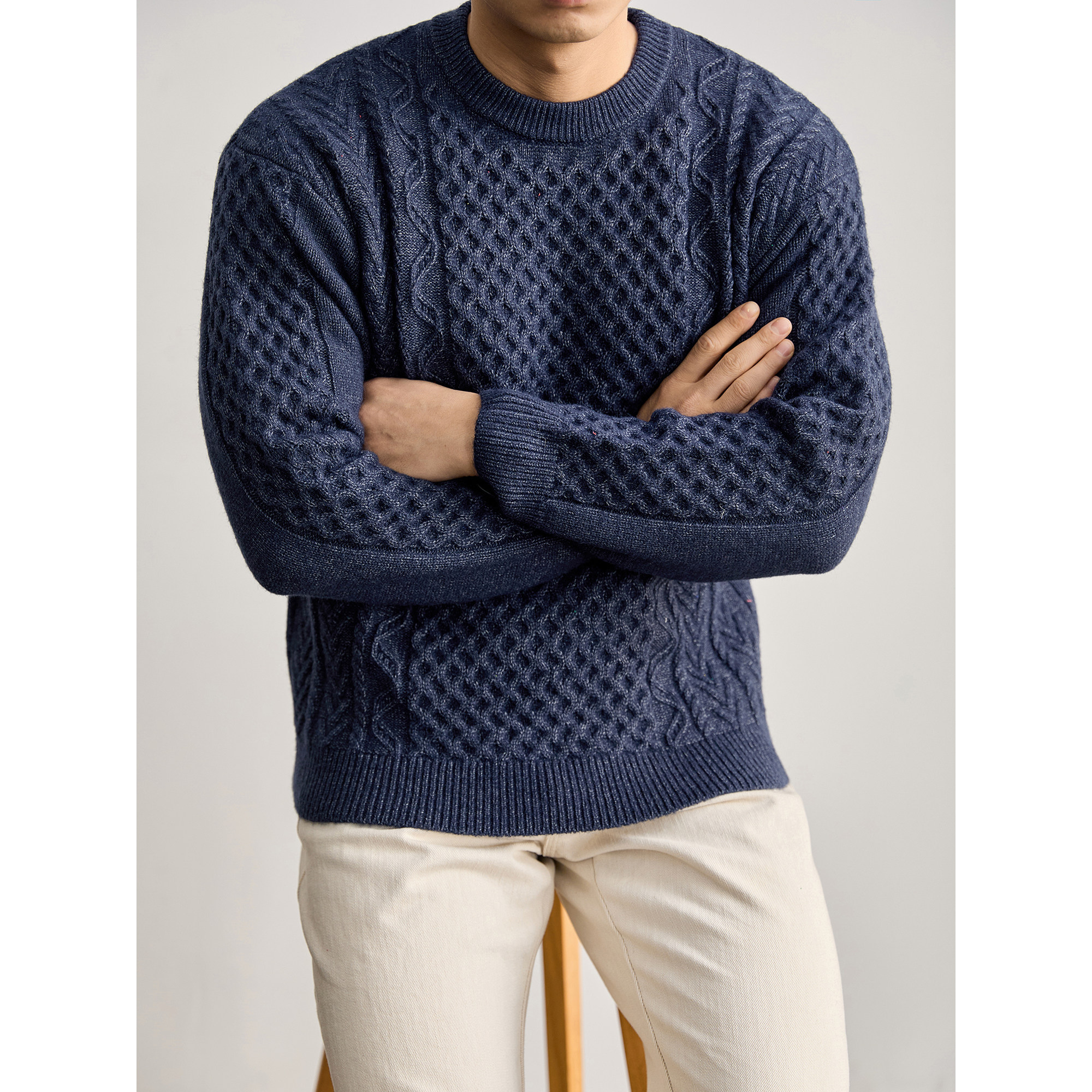 LUUD 男冬季彩点绞花肌理圆领针织衫重磅750g轻奢松弛感保暖毛衣,男装,针织衫/毛衣,淘宝优惠券,粉丝福利购,淘宝优惠卷