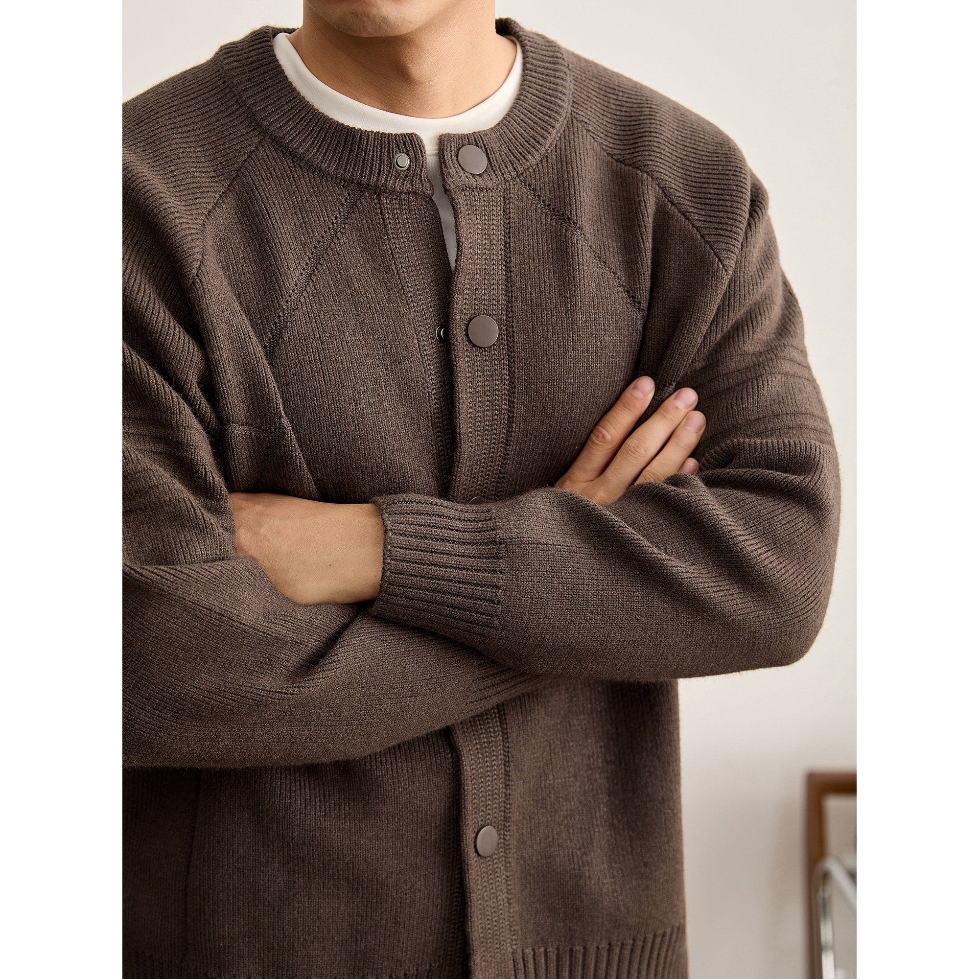 LUUD 老钱风罗纹插肩袖毛衣外套男士分割线条拼接抗起球针织开衫,男装,针织衫/毛衣,淘宝优惠券,粉丝福利购,淘宝优惠卷