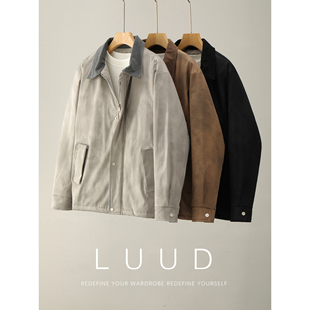 LUUD 灯芯绒拼接翻领保暖棉服水洗扎染渐变色加绒保暖外套 男冬季