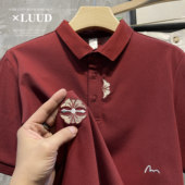 保罗衫 LUUD 上衣 男文艺风短袖 气质修身 新中式 花瓣刺绣翻领POLO衫
