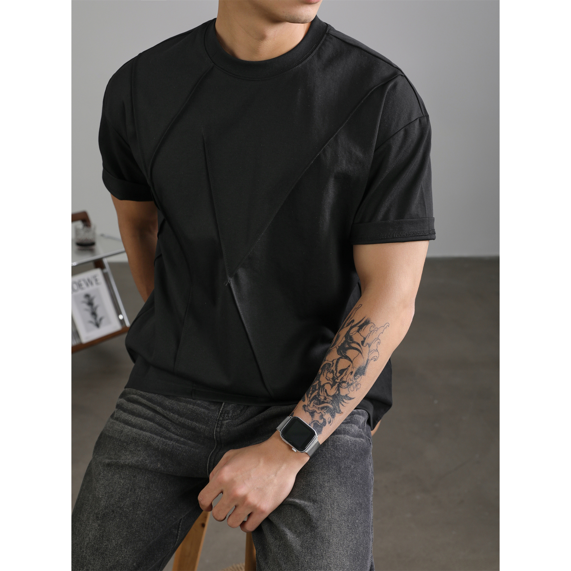 LUUD 设计感创意短袖T恤男夏季圆领半袖上衣高级感休闲百搭体恤衫