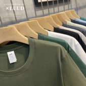 夏季 修身 新品 LUUD 圆领短袖 上衣韩版 全棉纯色打底T恤衫 男复古体恤