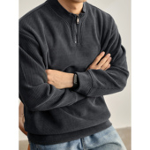 半拉链卫衣男秋冬慵懒风纯色立领长袖 LUUD 重磅550g斜纹美式 上衣