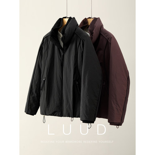 LUUD 短宽款结构线设计90鸭绒夹克外套男冬针织拼接层次感羽绒服