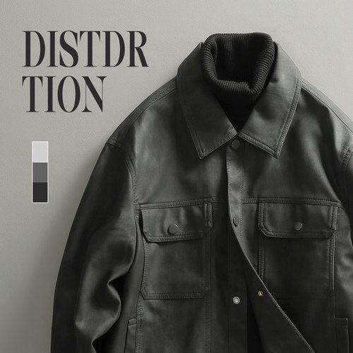 LUUD 怀旧轻奢工装皮衣韩版修身外套气质短款多口袋飞行员皮夹克