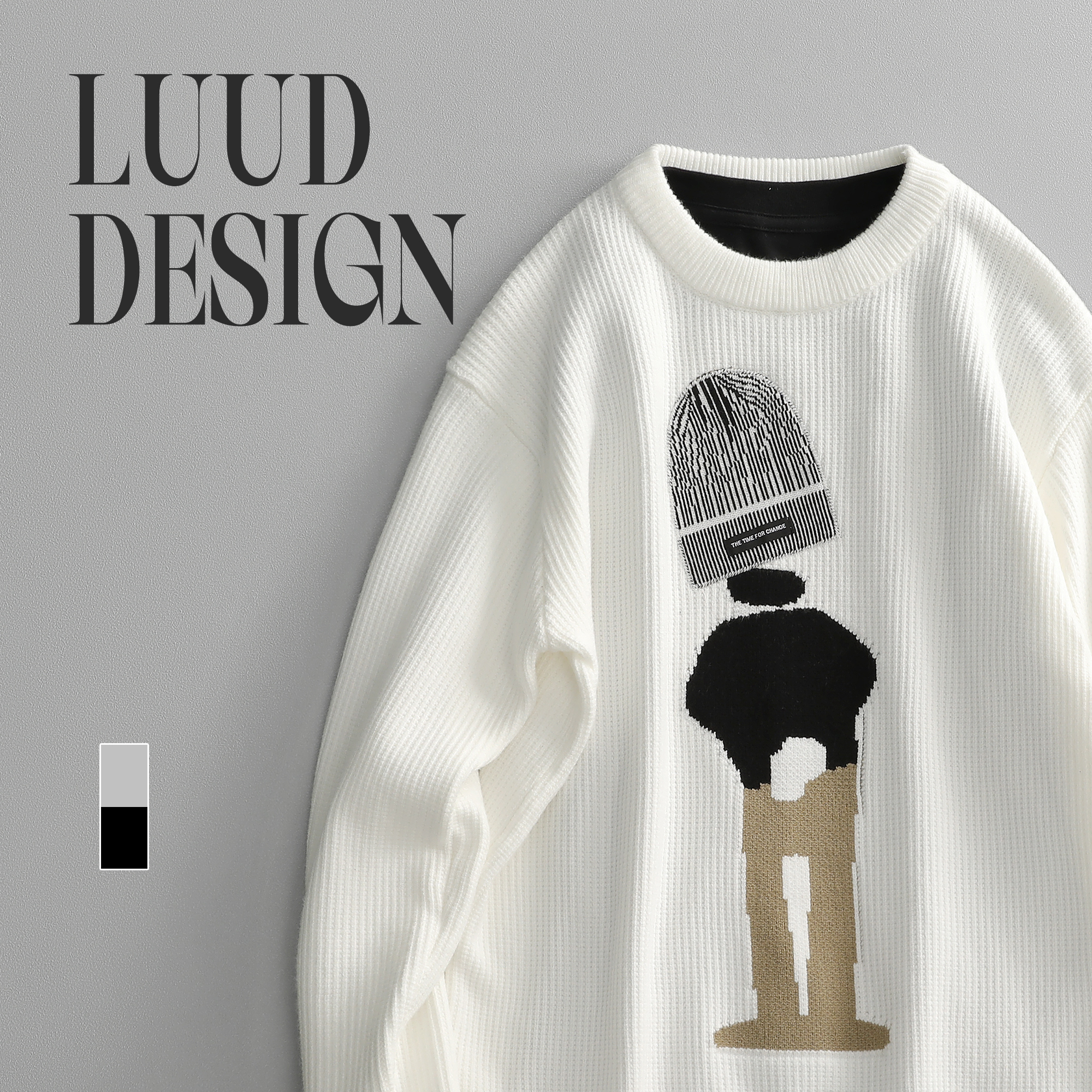 LUUD 酷盖Boy个性图案提花圆领毛衣男士青春潮流莫代尔针织衫上衣