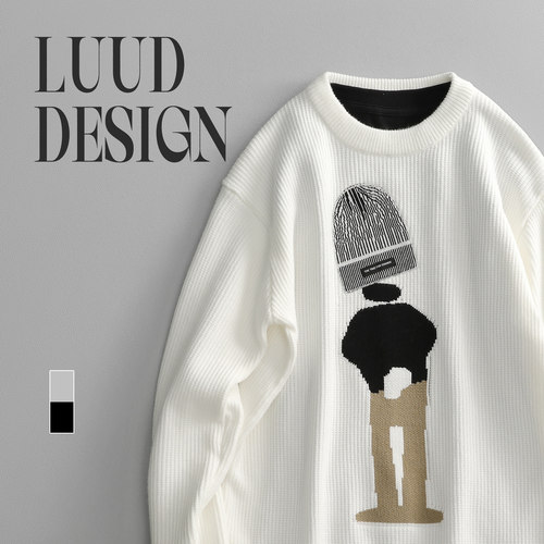 LUUD 酷盖Boy个性图案提花圆领毛衣男士青春潮流莫代尔针织衫上衣
