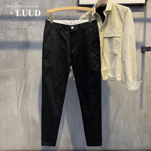 luud新款纯棉简约韩版卡其休闲裤