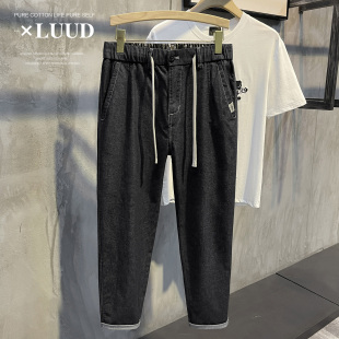 痞帅系带裤 贴标复古休闲长裤 子 品质松紧腰直筒小牛仔裤 直播专属