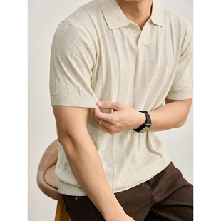 T恤男夏坑条肌理感POLO衫 LUUD 天丝莱赛尔混纺亚麻针织海鸥领短袖