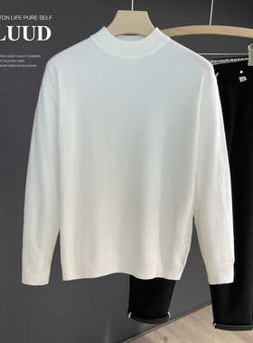LUUD 黑白色净版纯色打底针织衫内搭休闲小中领潮男百搭韩版毛衣