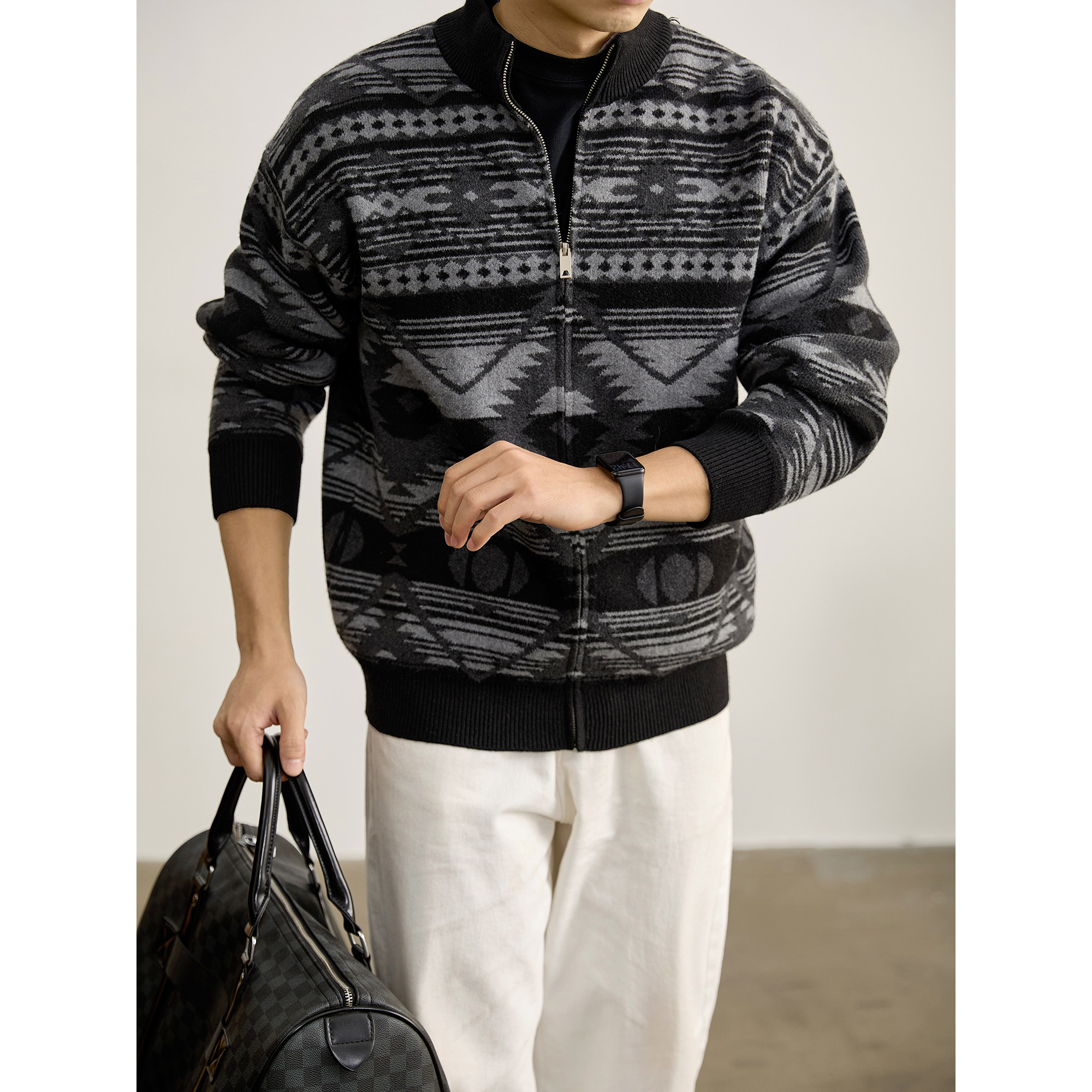 LUUD 重磅850G撞色提花针织开衫男复古图腾元素提花厚实毛衣外套,男装,针织衫/毛衣,淘宝优惠券,粉丝福利购,淘宝优惠卷