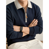 半拉链撞色翻领针织POLO衫 LUUD 知识分子风男士 秋冬竖纹肌理上衣