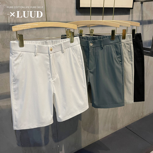 LUUD 韩版简约休闲短裤男士纯色轻熟仿水洗棉西裤子直筒百搭中裤