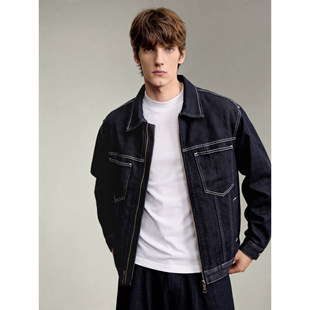LUUD 莱赛尔棉混纺异色明线翻领夹克 原色水洗丹宁牛仔外套男春季
