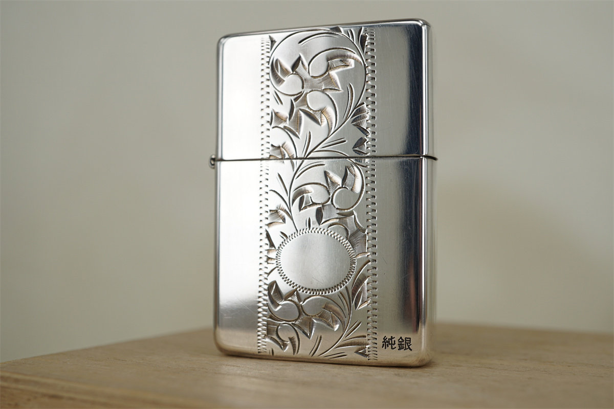 原装正版 1990年H近新双面手雕唐草花37复刻纯银 防风打火机ZIPPO