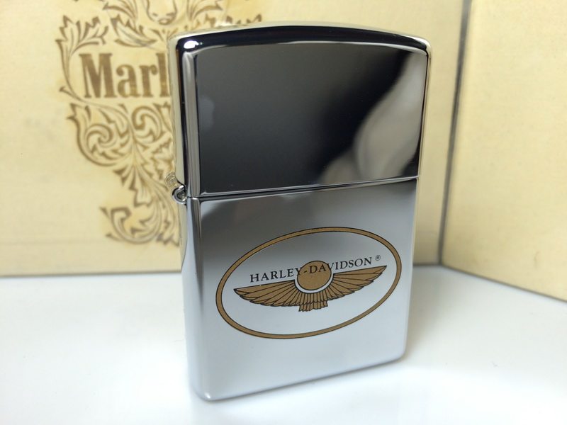原装1992年J全新镜面蚀刻漆印哈雷印第安飞翅图腾防风打火机ZIPPO