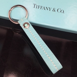 全新蒂芙尼Tiffany纯银环经典 原装 蓝皮绳钥匙扣 轻奢礼品