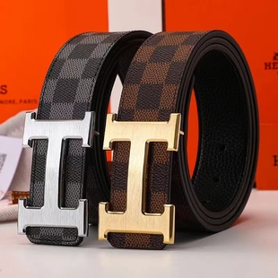 爱马男仕皮带新款头层牛皮纯铜平滑扣腰带时尚百搭商务高端裤带