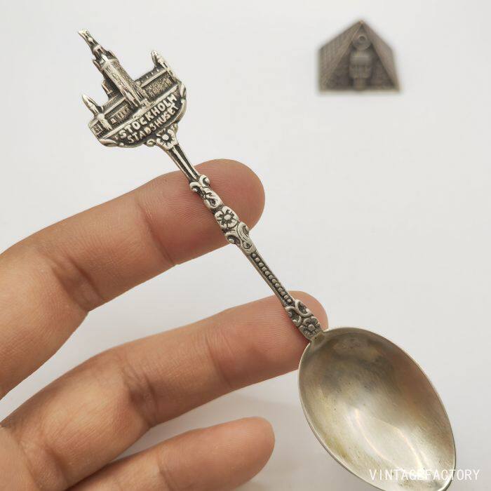 1910s瑞典原产斯德哥尔摩市政厅纪念纯银标古董咖啡伴侣小勺子