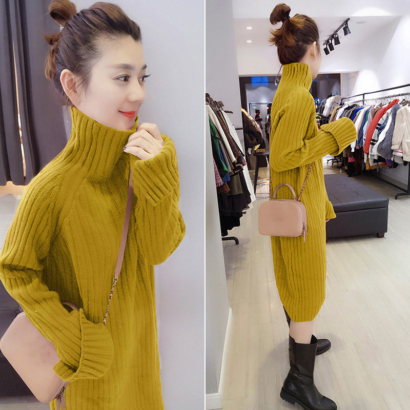 轻熟慵懒过膝小众高领针织毛衣连衣裙欧洲站秋季女装2020新款欧货