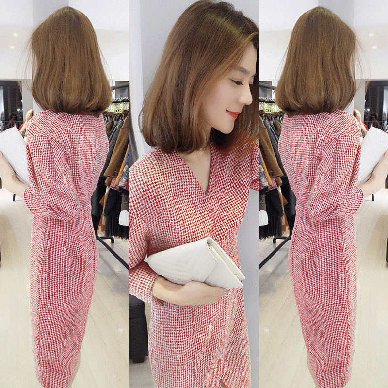 欧洲站2020女装新款秋装欧货气质时尚裙子中长款打底格子连衣裙潮