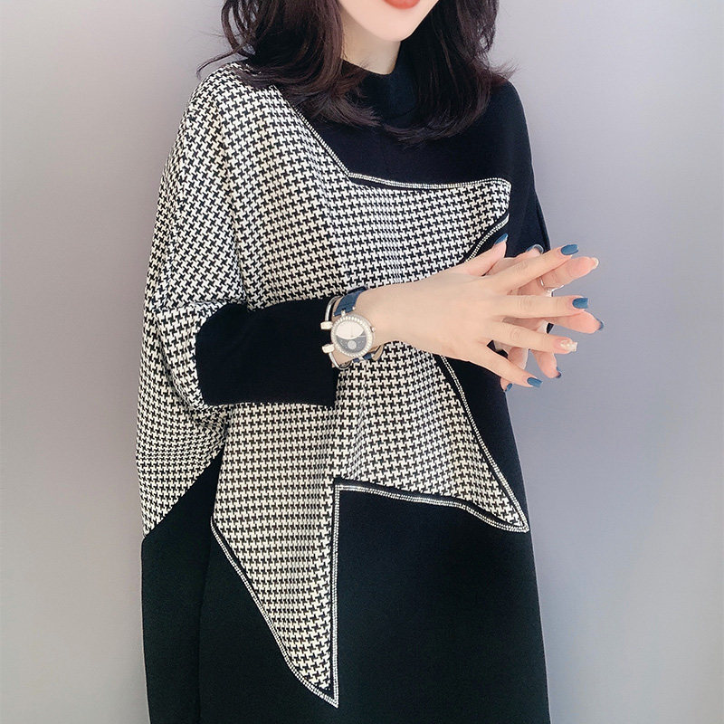 黑色针织裙子宽松直筒中长款连衣裙欧洲站2020新款秋季装女欧货L