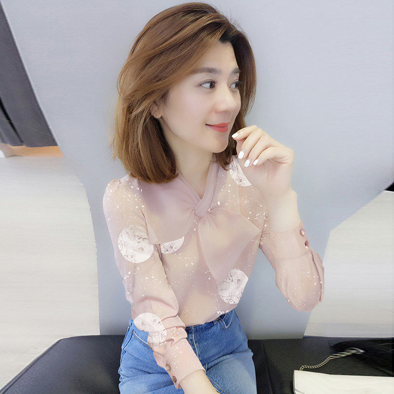 印花温柔风雪纺内搭蝴蝶结洋气衬衫欧洲站秋季女装2021新款欧货潮