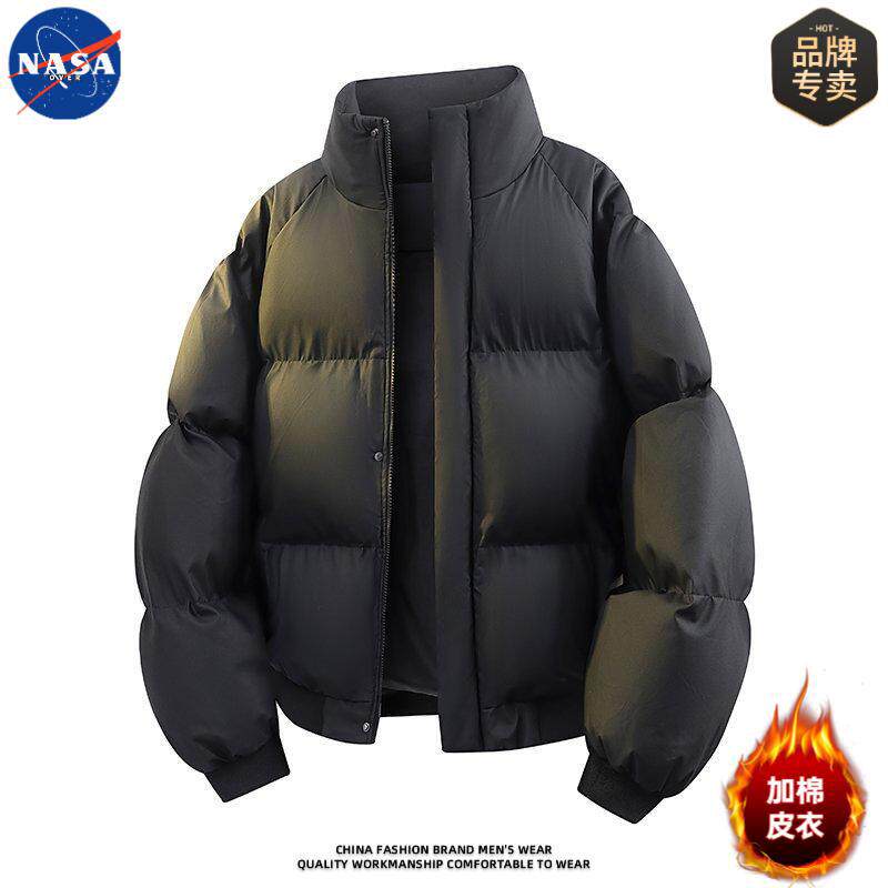 NASA品牌冬季情侣立领加厚韩版棉袄外套男士宽松保暖PU皮棉衣棉服