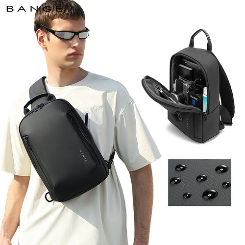 bange新款感男士胸包休闲大容量单肩包百搭斜挎包sling bag