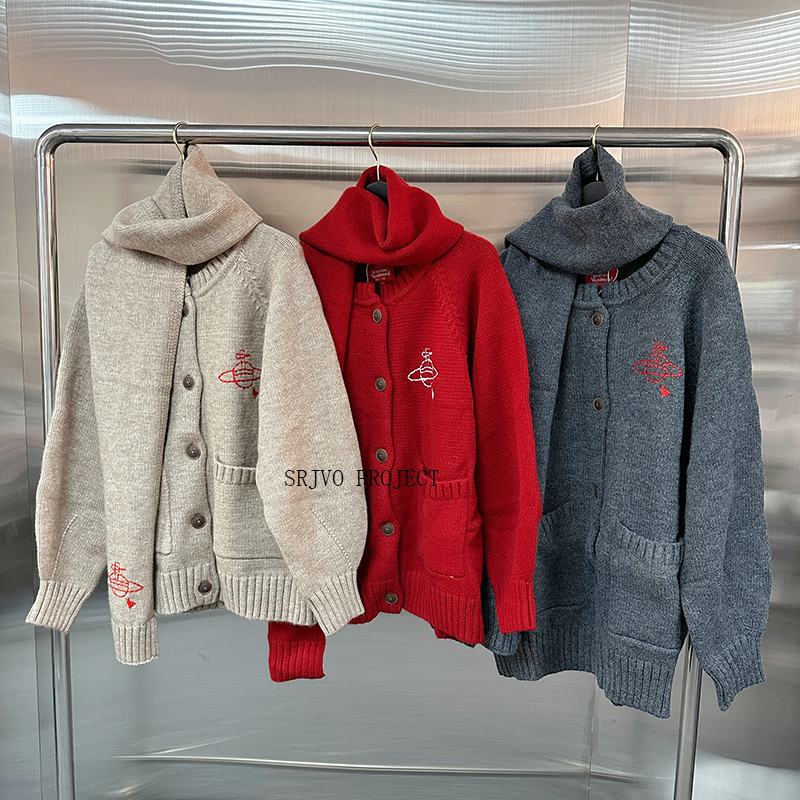 VW土星刺绣羊毛针织围巾开衫