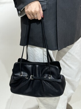 LEXI 头层植鞣牛皮小众黑色百褶包包女腋下包秋冬单肩包