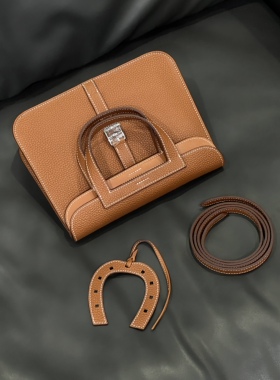 25cm高定进口tc头层牛皮halzan哈赞包真皮百搭手提斜挎马蹄包女包