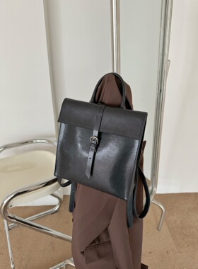 LEXI 头层植鞣牛皮背包女双肩包大容量通勤包学生包手提包