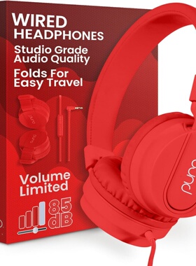 Puro Sound Labs PuroBasic 儿童有线耳机 限制音量 可调节 红色