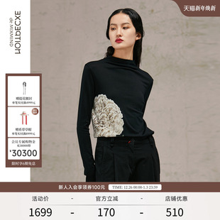 绵羊毛亲肤牡丹印花工艺毛针织衫 EXCEPTION例外女装 中式