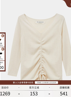 EXCEPTION例外女装春秋款羊毛抽褶修身毛衣时尚长袖针织套头衫