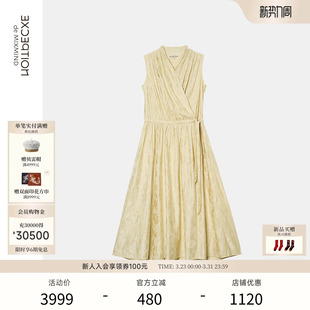 EXCEPTION例外女装 亚麻混纺不规则褶皱设计连衣裙子 中式