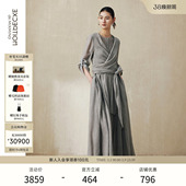 EXCEPTION例外女装 苎麻混纺连衣裙系带收腰显瘦气质简约A字长裙女