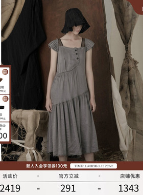 【TAK L.联名】例外春秋气质时尚泡泡小飞袖气质A字中长款连衣裙