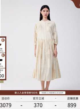 EXCEPTION例外女装新中式连衣裙丝网印花工艺纯棉A字裙子衬衫裙女